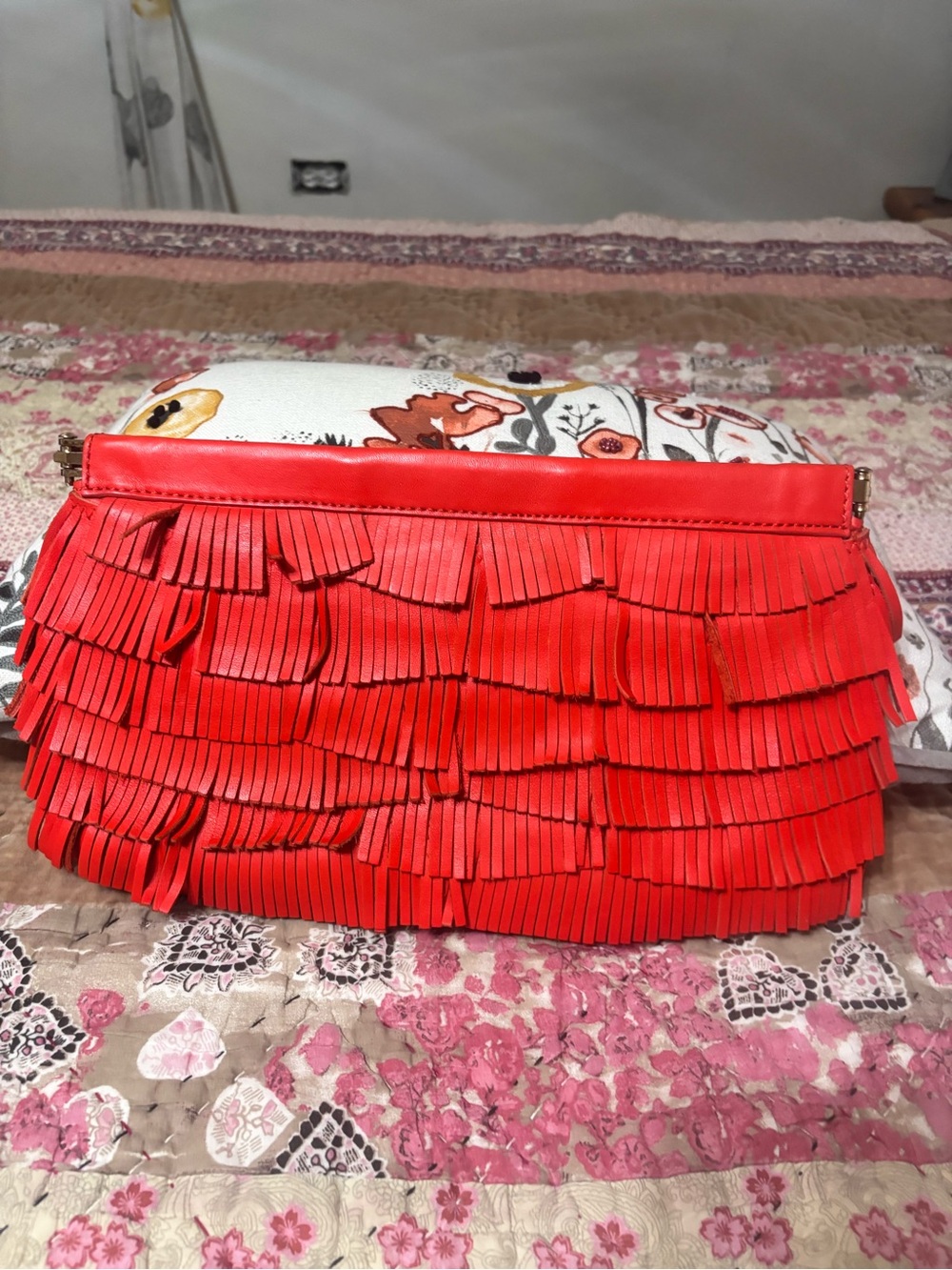 Milly Red Fringe Leather Clutch